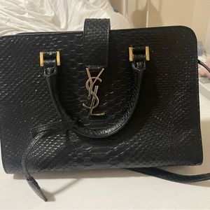 YSL black croc cabas bag